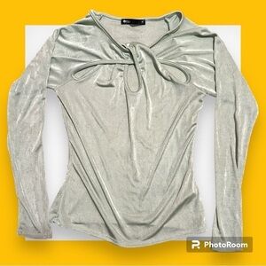 InLuv Faux Lycra Long Sleeve Cross Neck Blouse Light Green